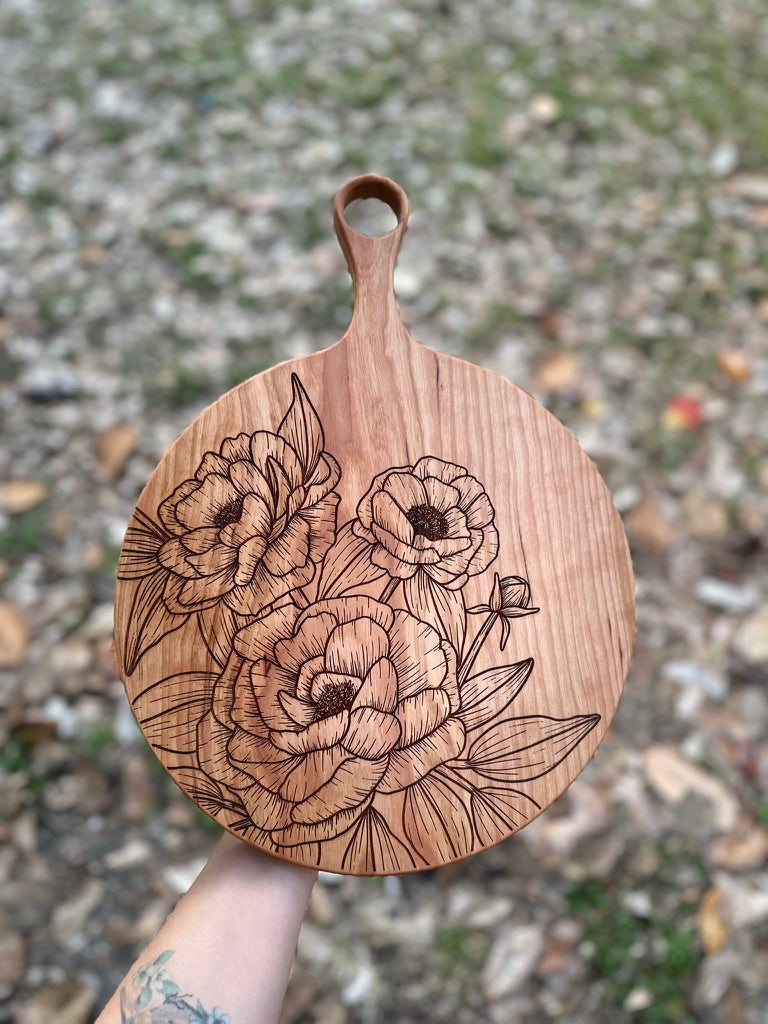 Cherry Peony-Engraved Serving Tray