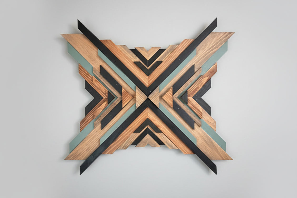 "Cedar Sol" Aztec-Inspired Cedar Mosaic Wall Art