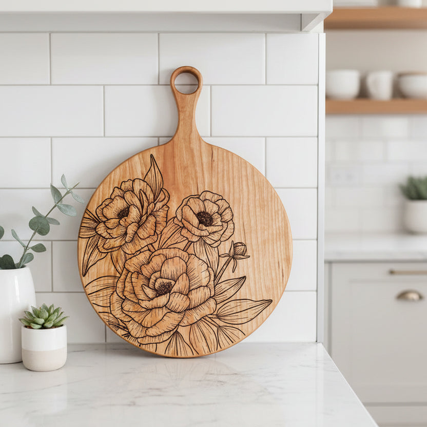 Cherry Peony-Engraved Serving Tray